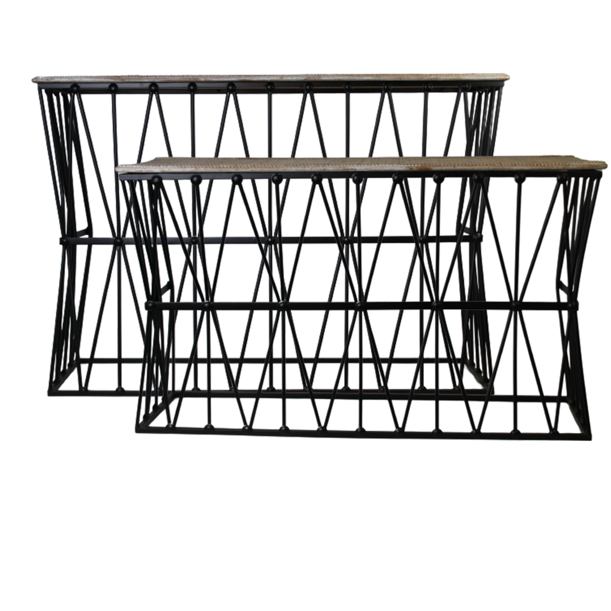 Dekorativt sidobord rotting/metall svart set om 2