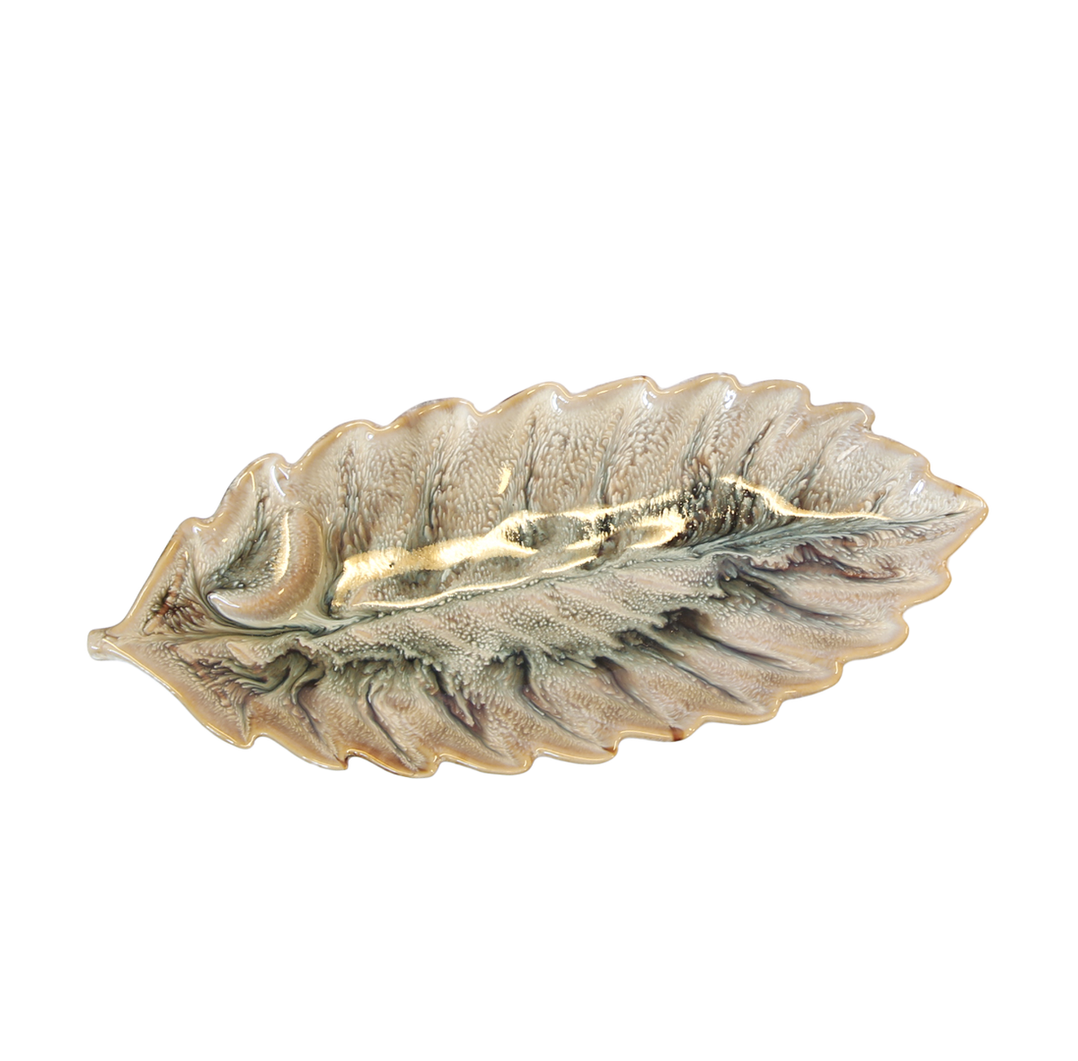 Lövfat i beige keramik 16 × 13 cm – Krukor & Rum
