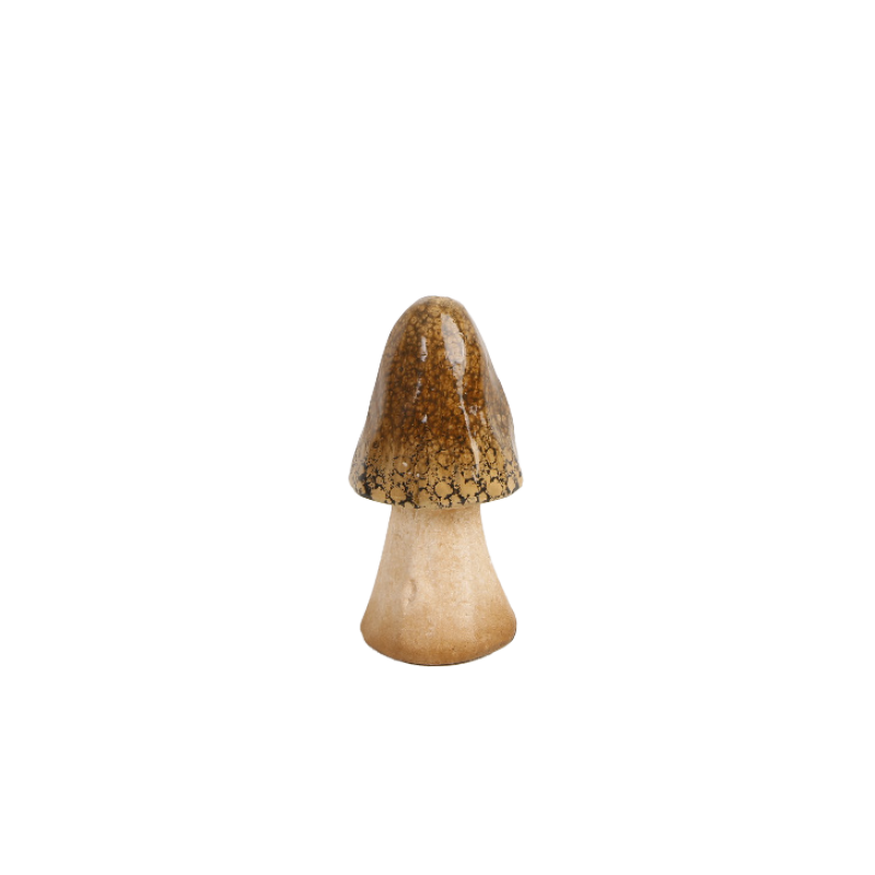 Beige keramiksvamp som höstdekoration för bord och hylla.