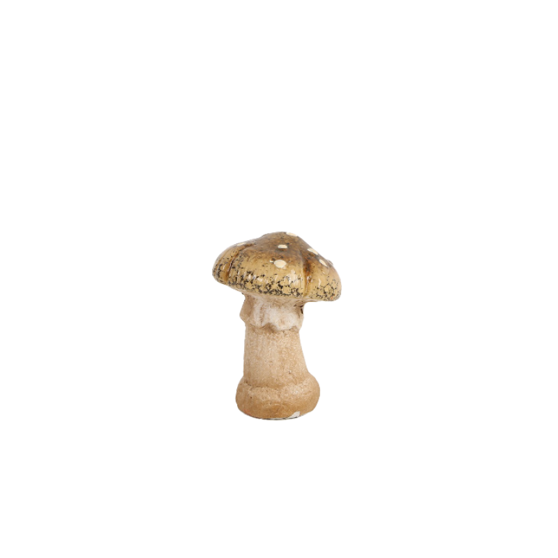Beige keramiksvamp som höstdekoration för bord och hylla.