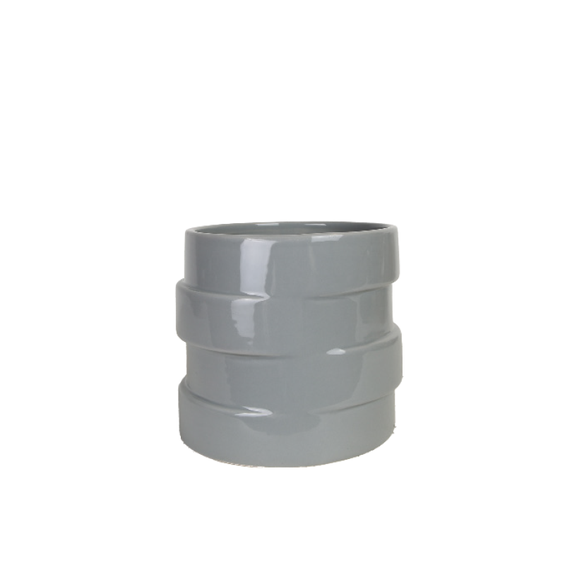 Grå keramikkruka med ringar Ø13,5 × 13 cm – Krukor & Rum