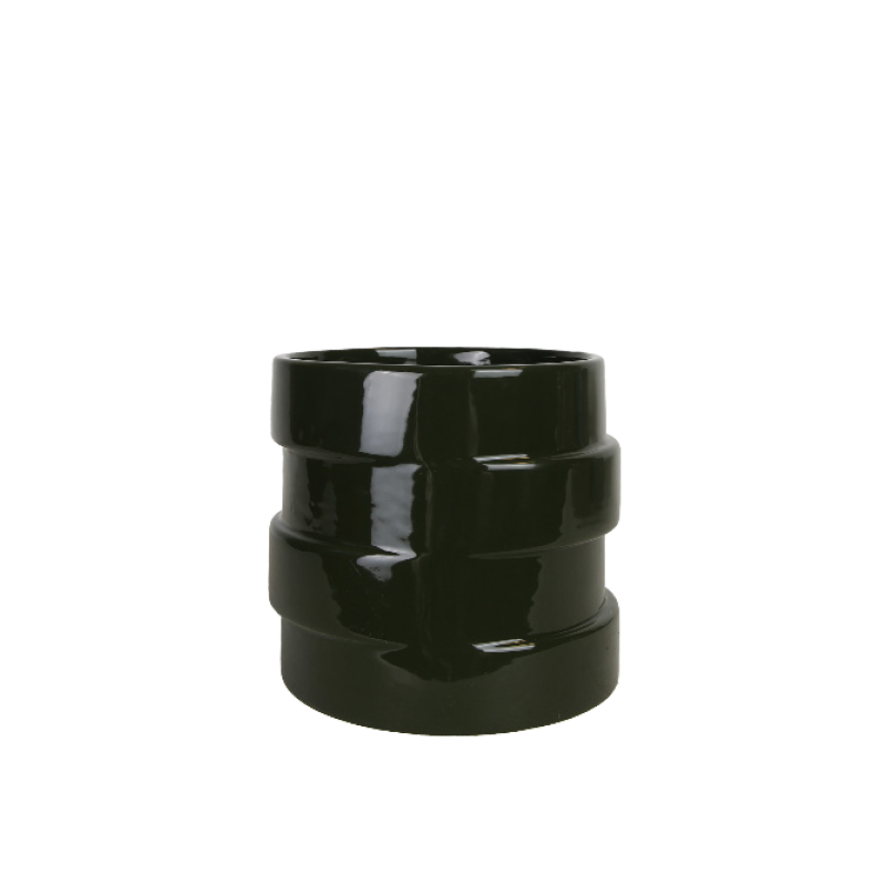 Grön keramikkruka med ringar Ø13,5 × 13 cm – Krukor & Rum