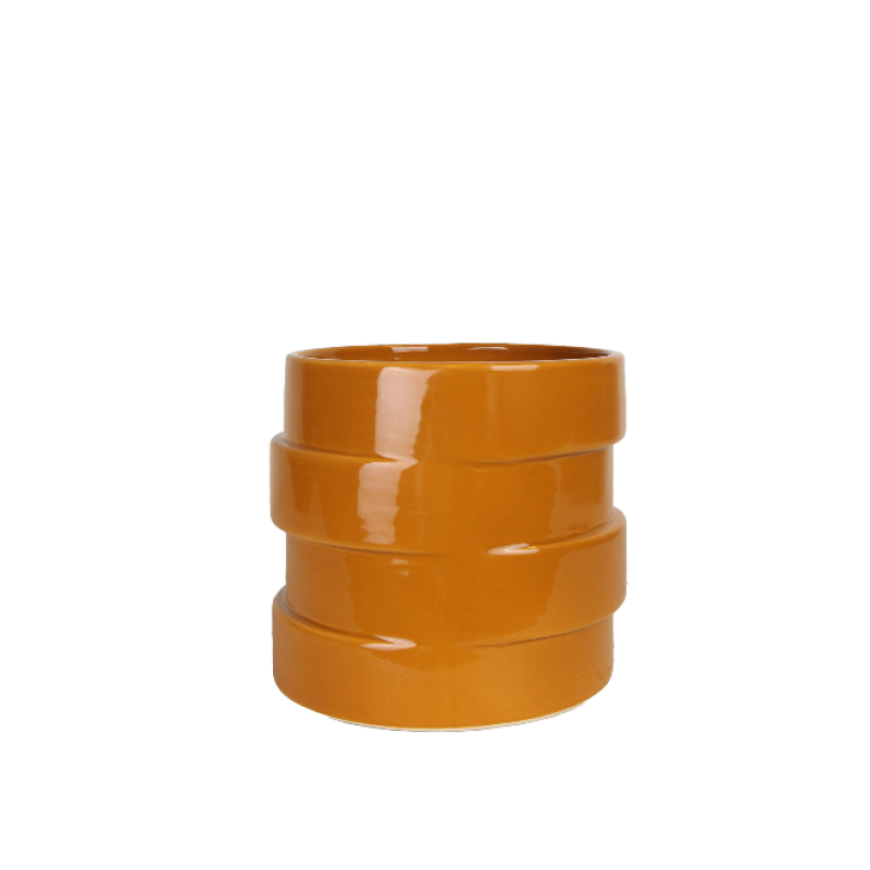 Senapsgul keramikkruka med ringar Ø13,5 × 13 cm – Krukor & Rum