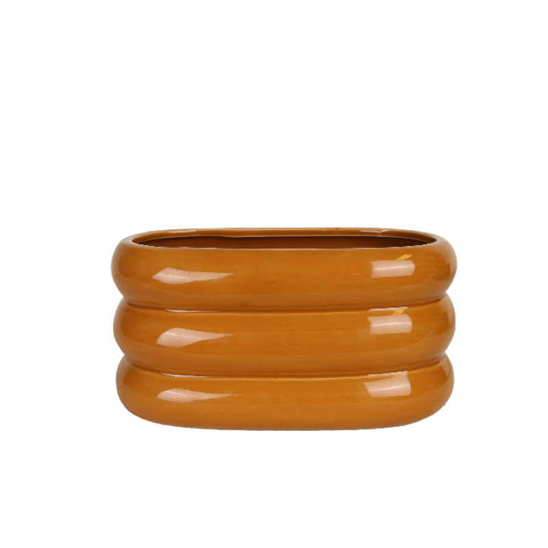 Senapsgul planteringsskål i keramik 20 × 11 × 10 cm – Krukor & Rum