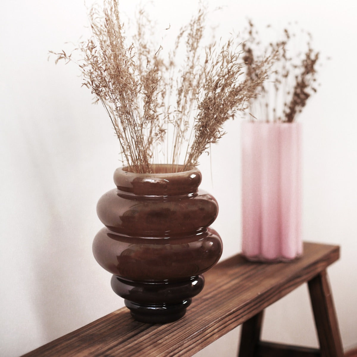 Glasvas rosa 13x28H cm