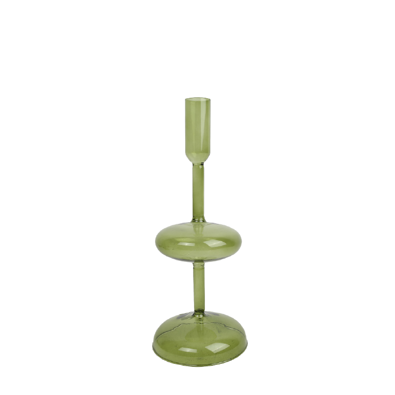 Ljusstake i grönt glas Ø10 × 25 cm – Krukor & Rum