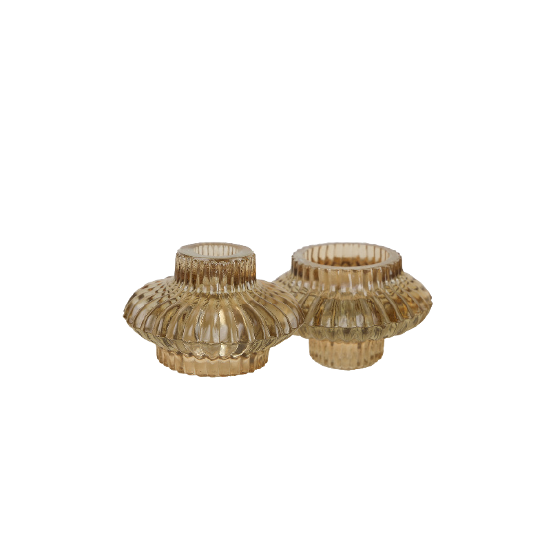 Vändbar ljushållare i brunt glas Ø10 × 6 cm – Krukor & Rum