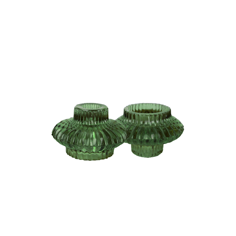 Vändbar ljushållare i grönt glas Ø10 × 6 cm – Krukor & Rum